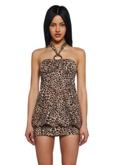Y2K Bubble Mini Dress - Leopard