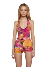 Endless Horizon Shredded Romper - Orange