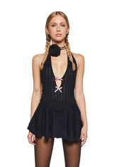 Fanciful Flirt Halter Dress - Black