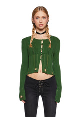 Somewhere Now Distressed Cardigan - Green