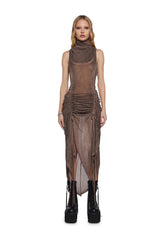 Tempo Ruched Harness Dress - Brown