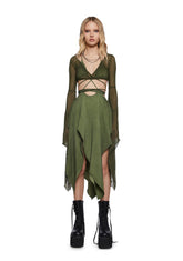 Echo Asymmetrical Mesh Wrap Dress - Green