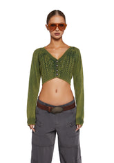 Corner Office Cropped Cardigan - Green