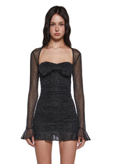 Shimmer Glimpses Long Sleeve Dress - Black