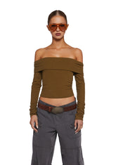 Hold Me Now Off The Shoulder Top - Olive
