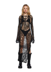 Ethereal Drop Knit Dress And Shrug Set - Black