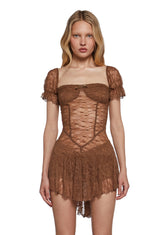 Crushes And Dreams Lace Dress - Brown