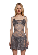 Dusty Halo Lace Mini Dress - Brown