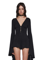 Soulful Bliss Long Sleeve Romper - Black