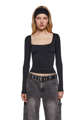 Demure Stare Top With Headband - Black