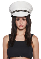 Pyramid Studded Captain Hat - White