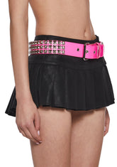 Wide Pyramid Studded Belt - Pink