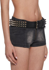Large Conical Studded Waist Belt - Black