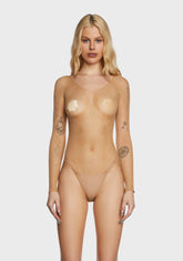 Nude Frozen Ice Rhinestone Fishnet Bodysuit