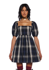 Moonlight Aura Plaid Babydoll Dress
