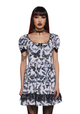 Spirit World Lace Trim Moth Print Dress