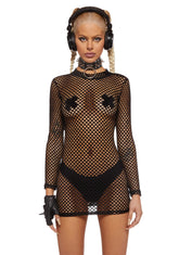Dark Kinetic Kitten Fishnet Dress