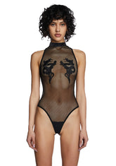 Bad Luck Dragon Fishnet Bodysuit - Black
