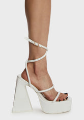 White Pierce Block Heels