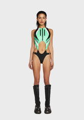 Moto Cut-Out Bodysuit - Green