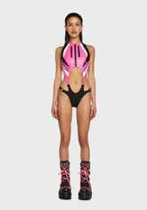 Moto Cut-Out Bodysuit - Pink