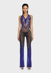 Mesh Tie Knot Speed Racer Jumpsuit - Blue