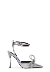 Midnight Diamante Bow Heels - Silver