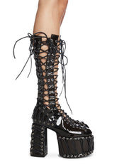Rude Awakening Lace-Up Boots - Black