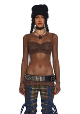 See Thru Me Fishnet Top - Brown