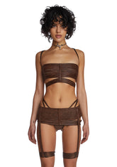 Echo Strappy 3-Piece Lingerie Set - Brown