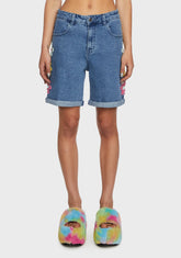 Color And Trace Denim Shorts