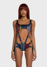 Atomic Bliss Cut-Out Bodysuit - Black/Rainbow