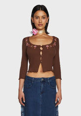 Sidewalk Stroll Crop Cardigan - Brown