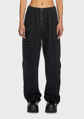 Replay Unisex Stone Wash Cargo Pants - Black
