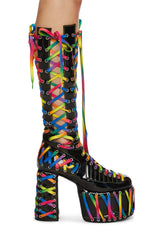 Rude Awakening Platform Boots - Black/Rainbow