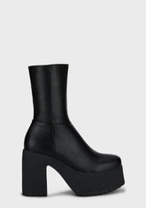 You Wish Chunky Platform Ankle Boots - Black