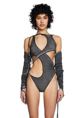 Compression Cut Out Bodysuit & Gloves Set - Charcoal