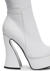 Wide Fit White Sketchy Heeled Boots- White