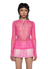 See Thru Me Fishnet Top - Hot Pink