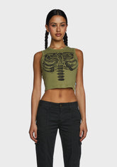 Skeleton Graphic Print Top - Green