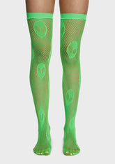 Alien Nation Fishnet Thigh Highs - Green