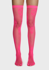 Alien Nation Fishnet Thigh Highs - Pink