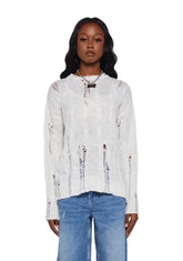 Distressed Cable Knit Sweater