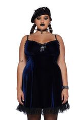 Plus Blind Faith Velvet Dress - Navy
