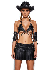 Racy Thoughts Bra And Cuffs Set - Black