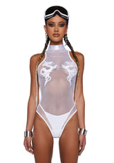 Bad Luck Dragon Fishnet Bodysuit - White