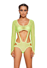 Atomic Bliss Fishnet Bodysuit - Neon Green