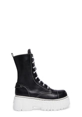 Devil Games Mismatched Combat Boots - Black/White
