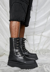 Synth Unisex Genuine Leather Square Toe Combat Boots