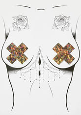 Silver Shattered Glass Disco Ball Glitter Cross Pasties